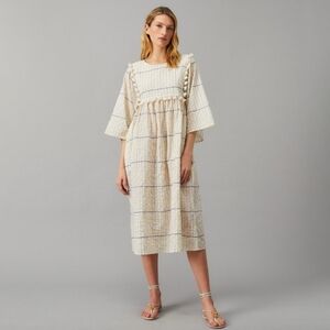Tory Burch Striped Midi Caftan With Tassels In Ivory Duchess Size Small